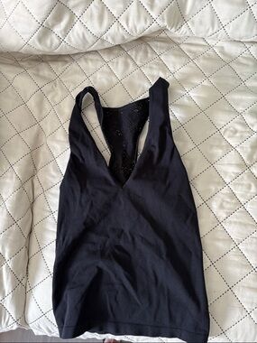 Women's Black V-Neck Muscle Tank — Racerback Performance Top